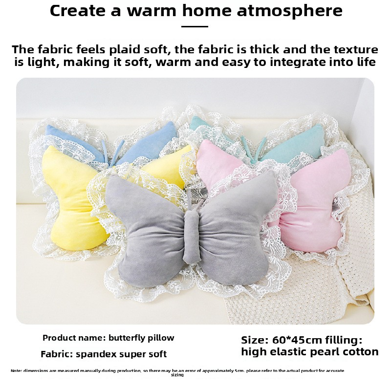 White Elegant Butterfly Lace Throw Pillow 60x45cm Soft Decorative Cushion for Sofa Bedroom Office and Car Comfort Backrest Accessory