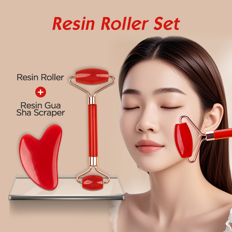 Black Dual-Head Resin Facial Roller and Heart-Shaped Gua Sha Set for Home SPA Skincare and Face Neck Massage