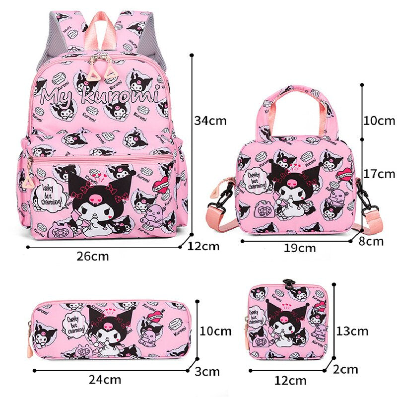 Pink Clow 4-Piece Large Capacity School Backpack Set for Primary Students Years 3-6 Durable Nylon Lightweight Rucksack with Handbag for Daily Australian School Life