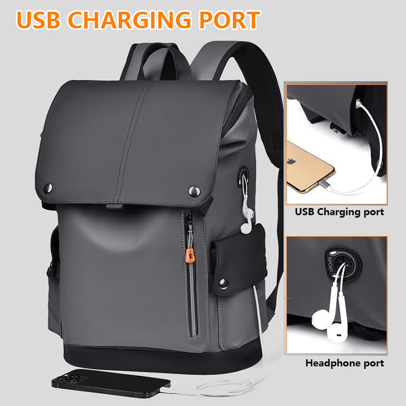 Dark grey Men Large Capacity Business Laptop Backpack Waterproof PU Leather Travel Rucksack with USB Port for Work and Travel in Australia