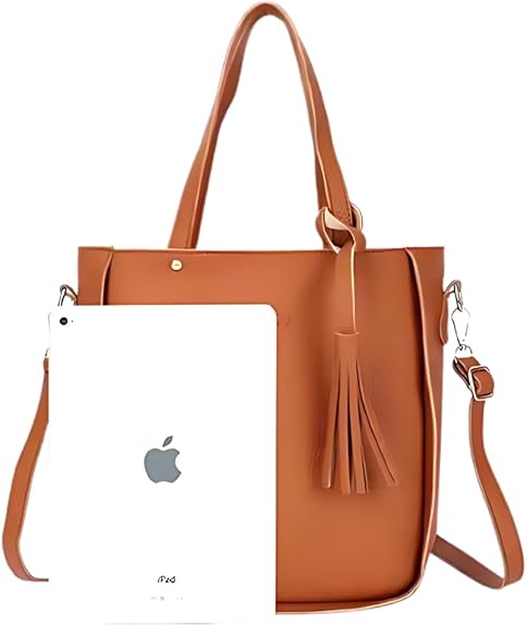 Grey 4-Piece Women Bag Set Lychee Grain PU Leather Large Capacity Tote Shoulder Bag Crossbody Clutch and Card Holder for Daily Travel and Work Use