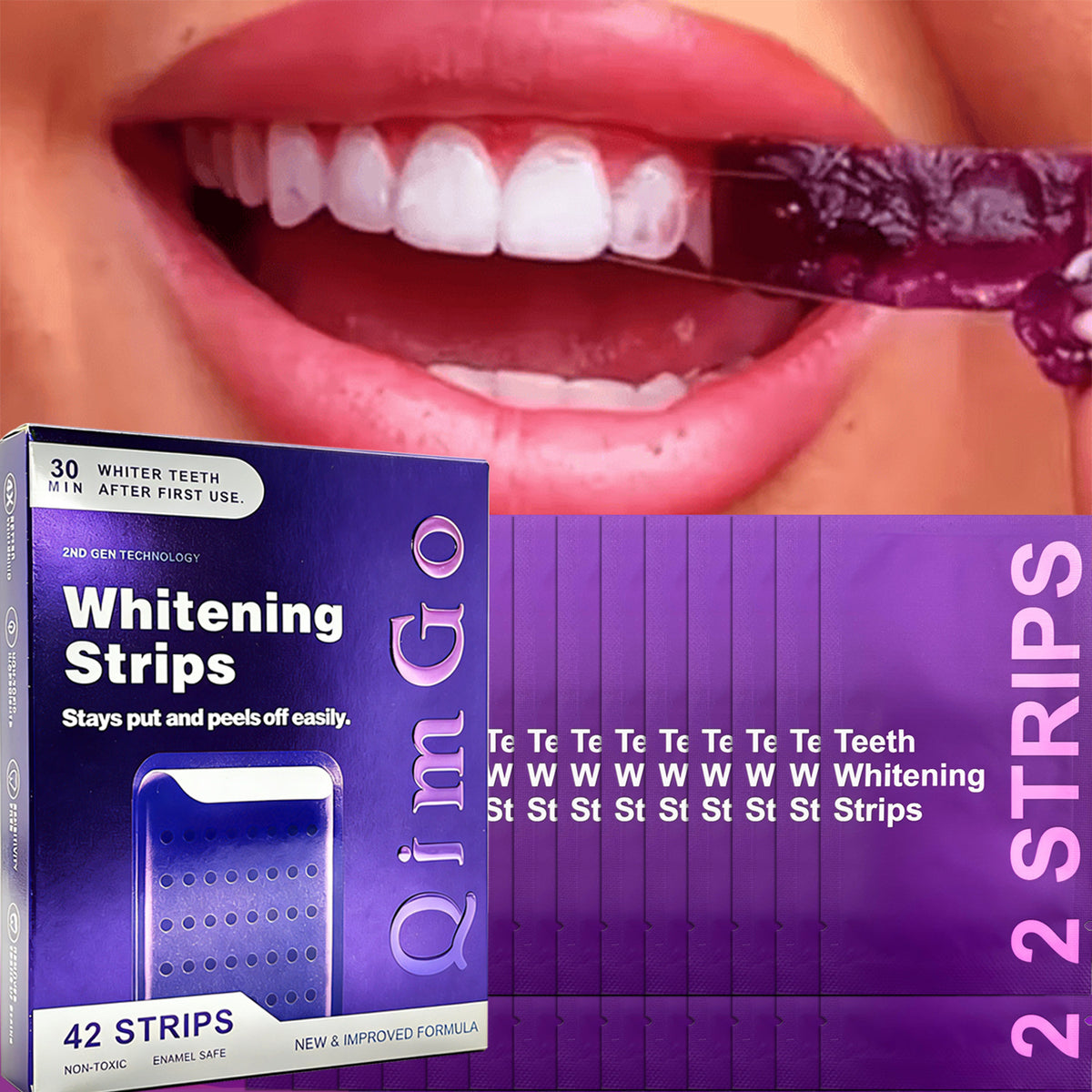 7 Pairs Purple Teeth Whitening Strips – Stain-Removing Film for Brighter Smile, Non-Toxic and Enamel Safe