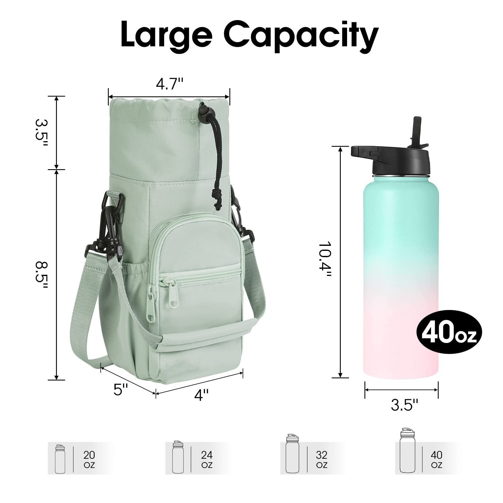 Pink Water Bottle Carrier with Drawstring Closure – Adjustable Shoulder Strap, Front Pocket, and Side Storage for Daily Use