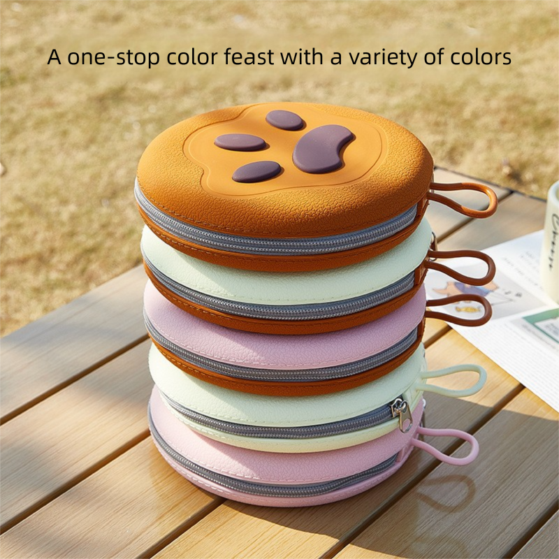 Pink Portable Foldable Dual Bowl for Pets – Silicone Feeding and Water Dish with Compact Storage Design