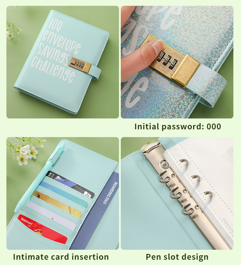 100 Envelope Savings Challenge Binder with Password Lock A5 Cash Stuffing Budget Planner Book Money Organizer for Couples (Pink)