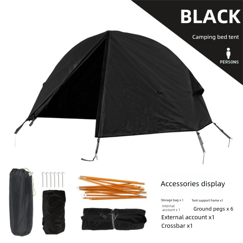 Single Person Off-Ground Camping Tent Portable Folding Bed Cover with Mosquito Net UV-Resistant Fishing Tent Black