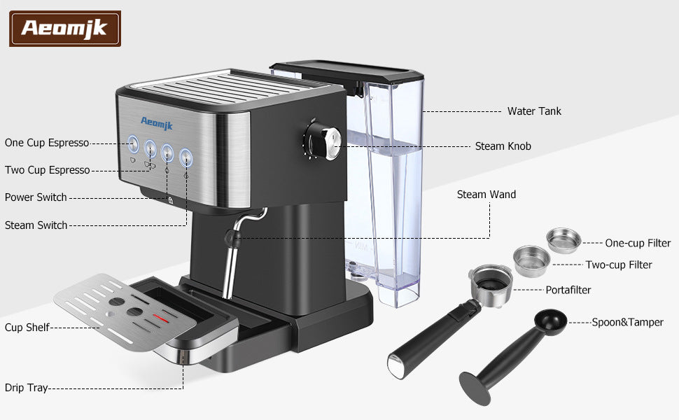 Premium Espresso Coffee Machine with Touch Control Panel & Steam Milk Frother 1050W Stainless Steel CM3010 (AU Plug)