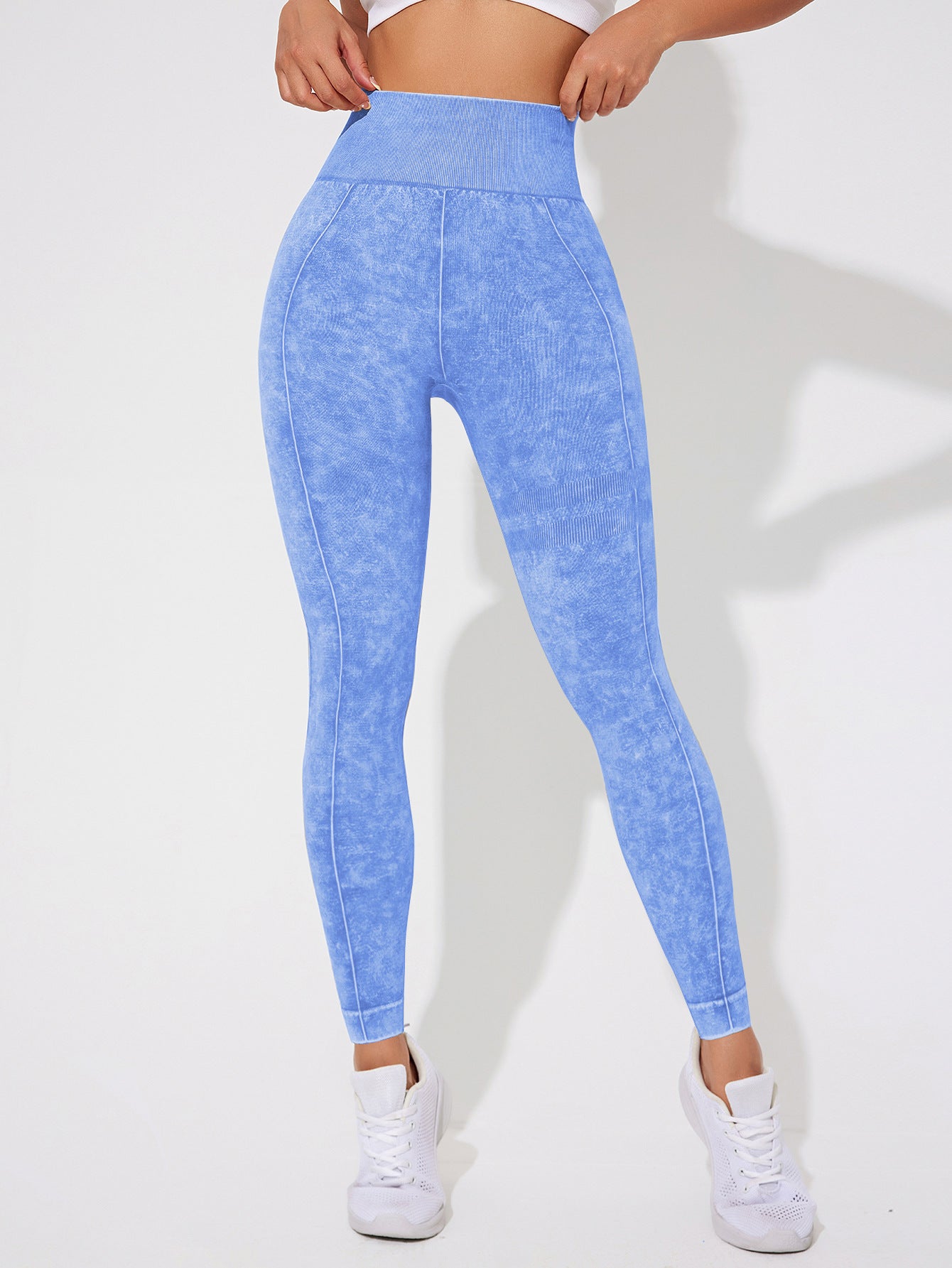 Seamless High Waisted Yoga Leggings 2 PCS Solid Black and Sand Washed Blue Size S Moisture Wicking Activewear