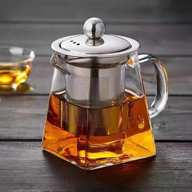 350ml Heat-Resistant Glass Teapot with Stainless Steel Infuser Square Base Stovetop Safe Loose Leaf Tea Maker