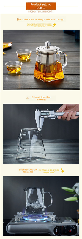 350ml Heat-Resistant Glass Teapot with Stainless Steel Infuser Square Base Stovetop Safe Loose Leaf Tea Maker