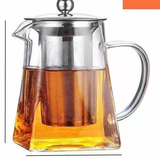 950ml Heat Resistant Glass Teapot with 304 Stainless Steel Infuser Thickened Square Base Loose Leaf Tea Maker for Home Entertaining