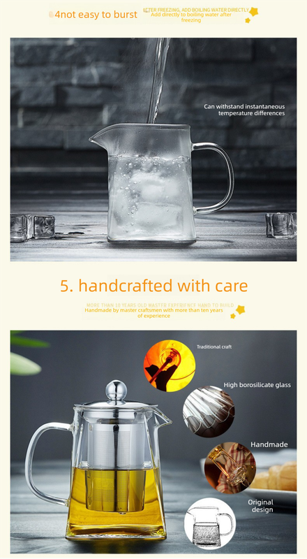 950ml Heat Resistant Glass Teapot with 304 Stainless Steel Infuser Thickened Square Base Loose Leaf Tea Maker for Home Entertaining