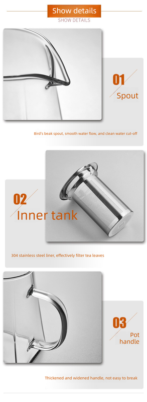 950ml Heat Resistant Glass Teapot with 304 Stainless Steel Infuser Thickened Square Base Loose Leaf Tea Maker for Home Entertaining