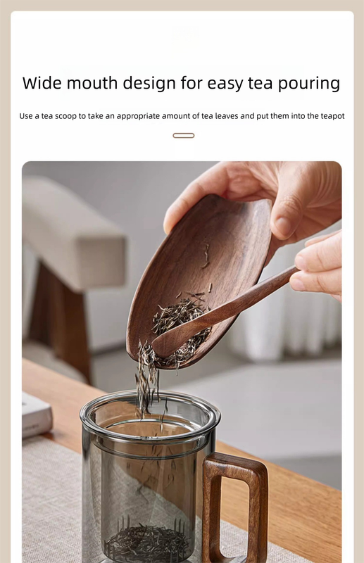 400ml Smoky Grey Borosilicate Glass Tea Mug with Infuser and Wooden Handle Loose Leaf Teacup for Office