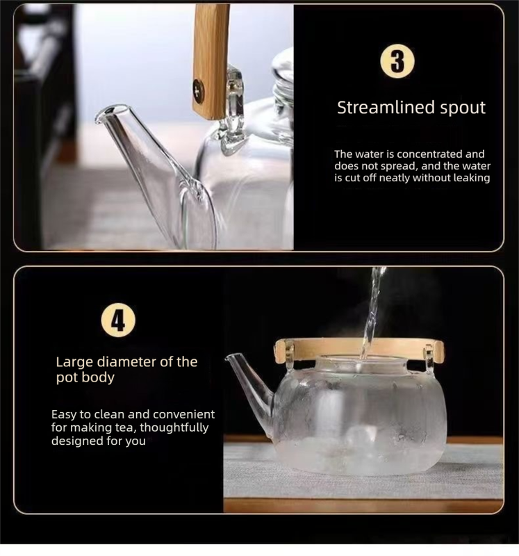 1500ml Heat Resistant Glass Teapot with Bamboo Handle and Glass Infuser Loose Leaf Tea Maker for Home