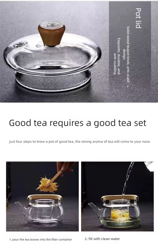 1500ml Heat Resistant Glass Teapot with Bamboo Handle and Glass Infuser Loose Leaf Tea Maker for Home