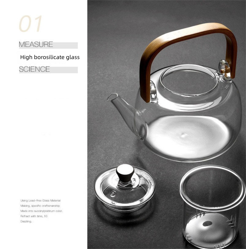 1500ml Heat Resistant Glass Teapot with Bamboo Handle and Glass Infuser Loose Leaf Tea Maker for Home