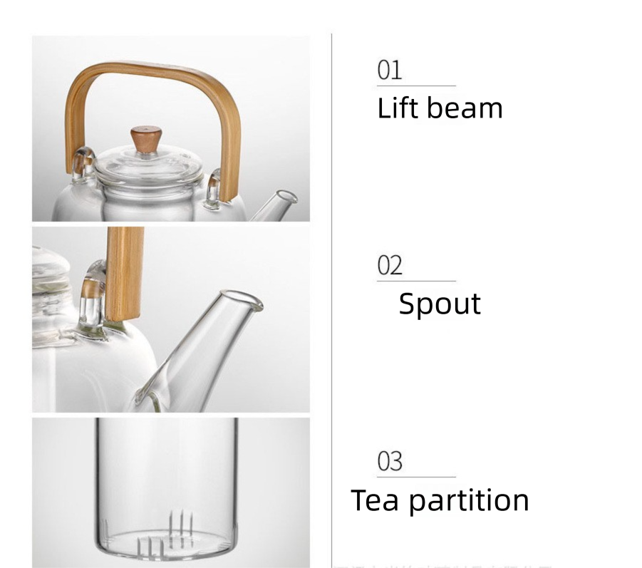 1500ml Heat Resistant Glass Teapot with Bamboo Handle and Glass Infuser Loose Leaf Tea Maker for Home