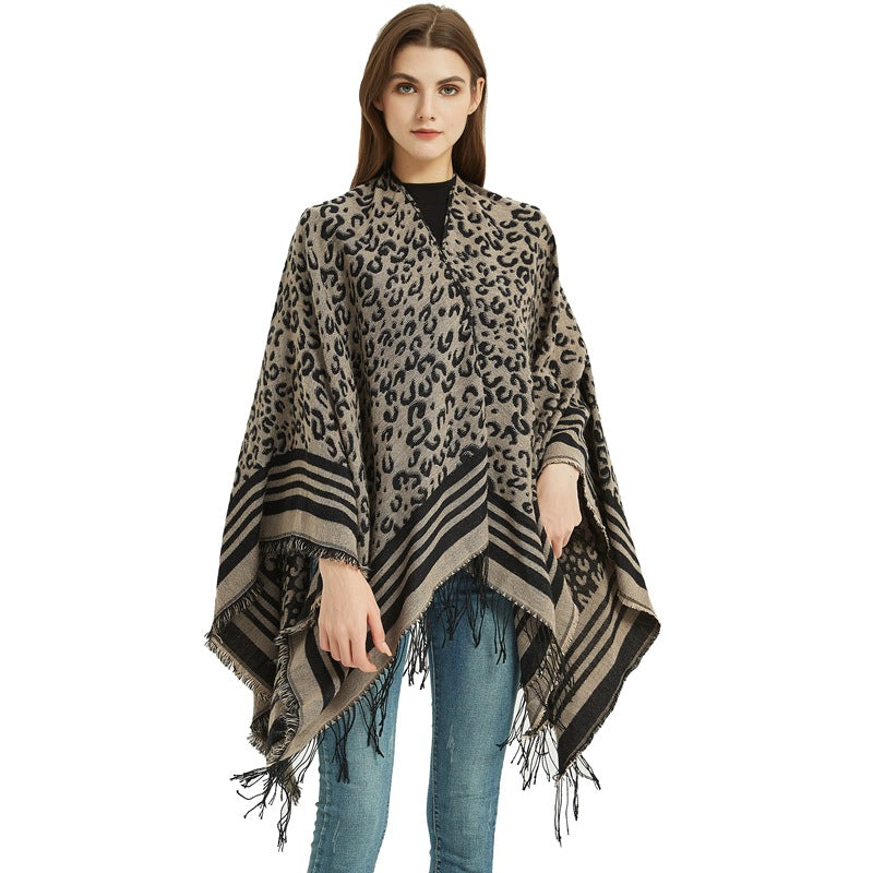 Women's Plaid Open-Front Poncho Cape – Soft Faux Cashmere Scarf Wrap with Tassel Detail (130 x 150cm)- Style P1004