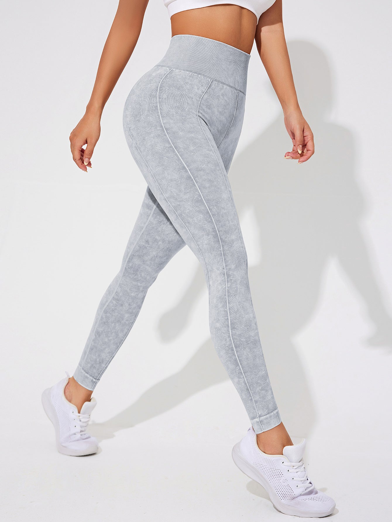 2 PCS Women's High Waisted Seamless Yoga Leggings Washed Black and Light Grey Activewear Tights Size M