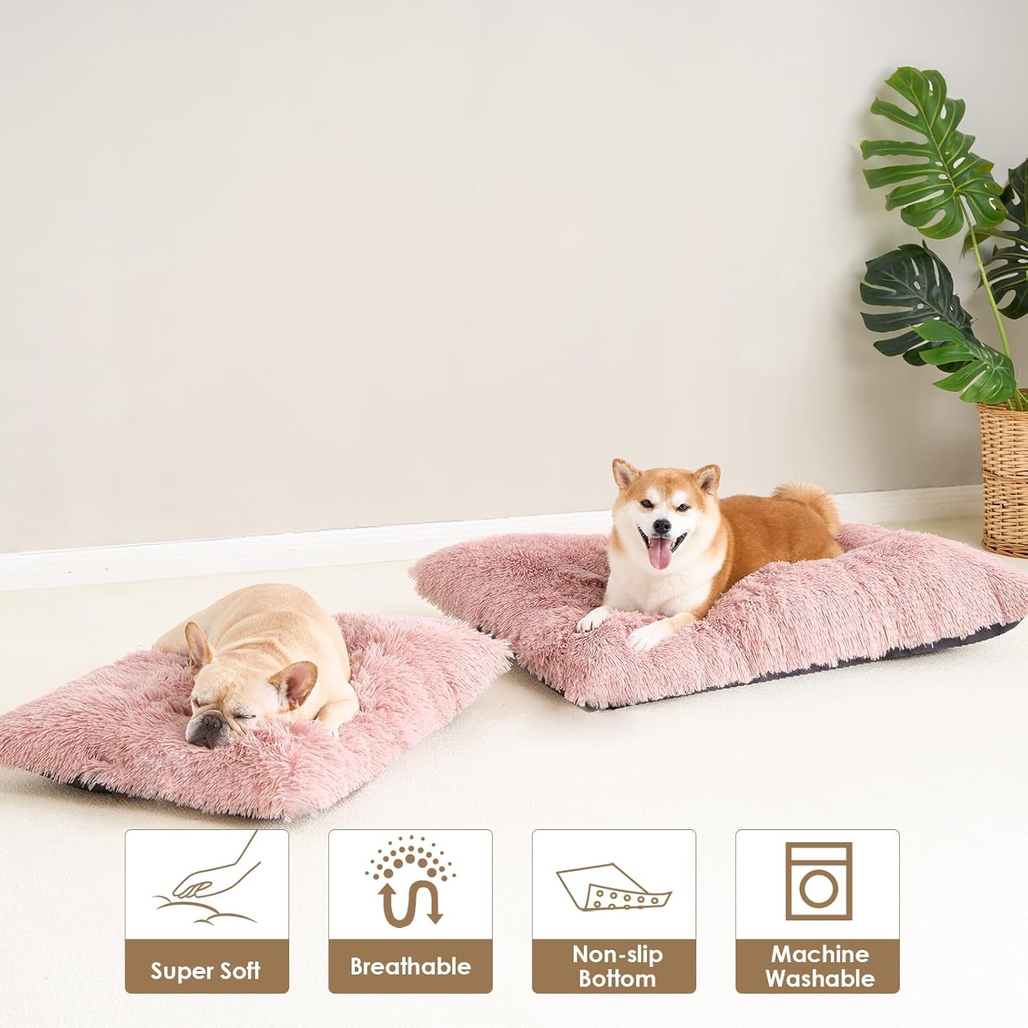Luxury Long Plush Pet Bed Mat Faux Fur Crate Pad 110x75cm Pink XXL Soft Warm Cushion for Giant Dogs