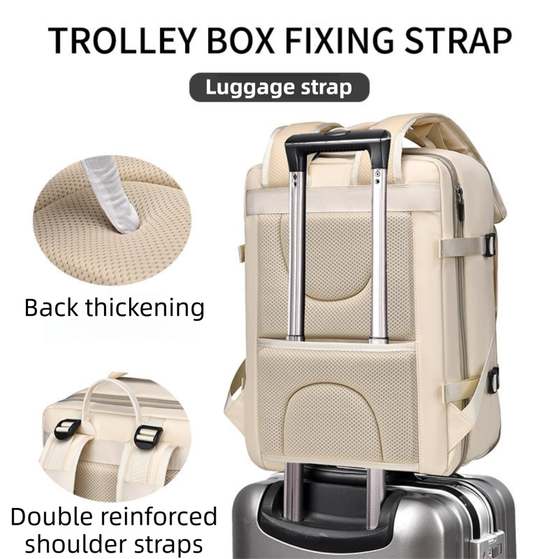Black Expandable Travel Laptop Backpack with USB Charging Port - Waterproof Nylon Business Bag with 11cm Depth Extension (45x32cm)
