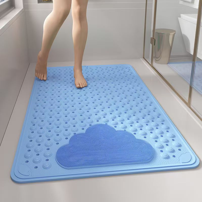 2-Pack Blue Eco-Friendly Bath Mat with Massage Points - Anti-Slip Suction Cup Safety Bathroom Rug (L Size 86.5X53x2 CM)