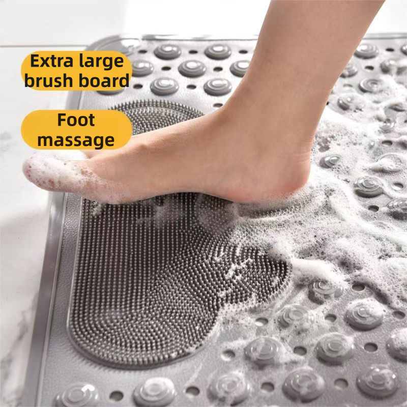 2-Pack Blue Eco-Friendly Bath Mat with Massage Points - Anti-Slip Suction Cup Safety Bathroom Rug (L Size 86.5X53x2 CM)