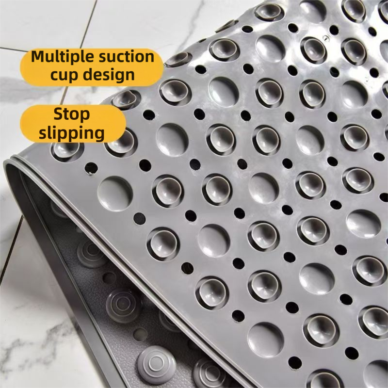 2-Pack Grey Eco-Friendly Bath Mat with Massage Points - Anti-Slip Suction Cup Safety Bathroom Rug (L Size 86.5X53x2 CM)