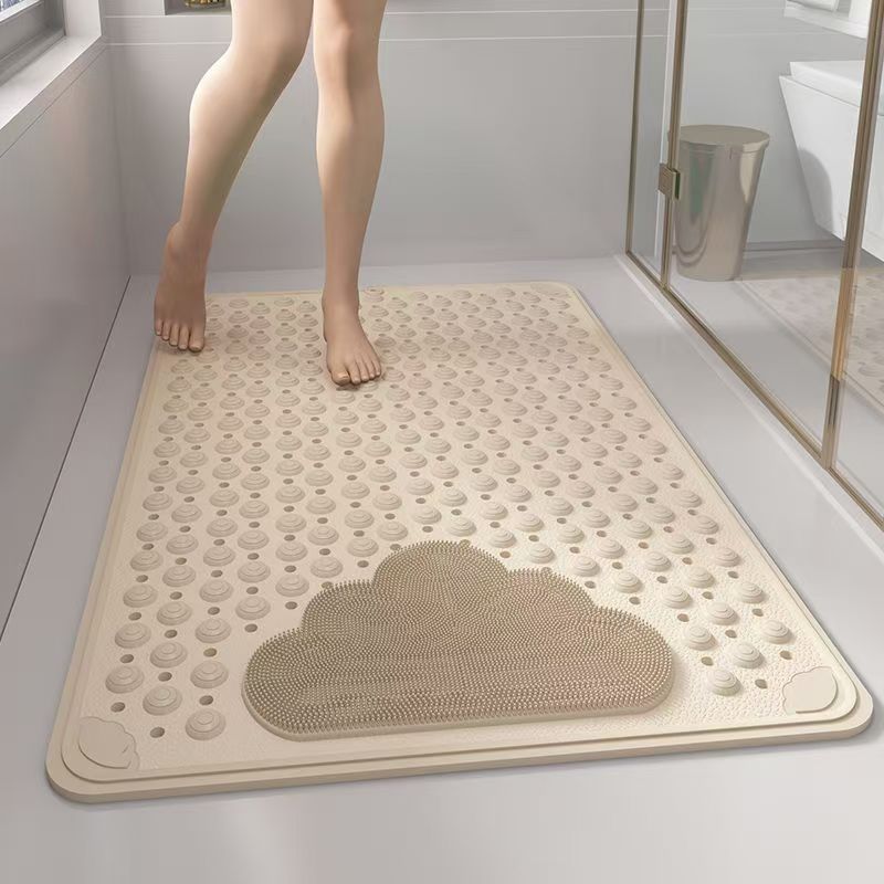 2-Pack Khaki Eco-Friendly Bath Mat with Massage Points - Anti-Slip Suction Cup Safety Bathroom Rug (L Size 86.5X53x2 CM)
