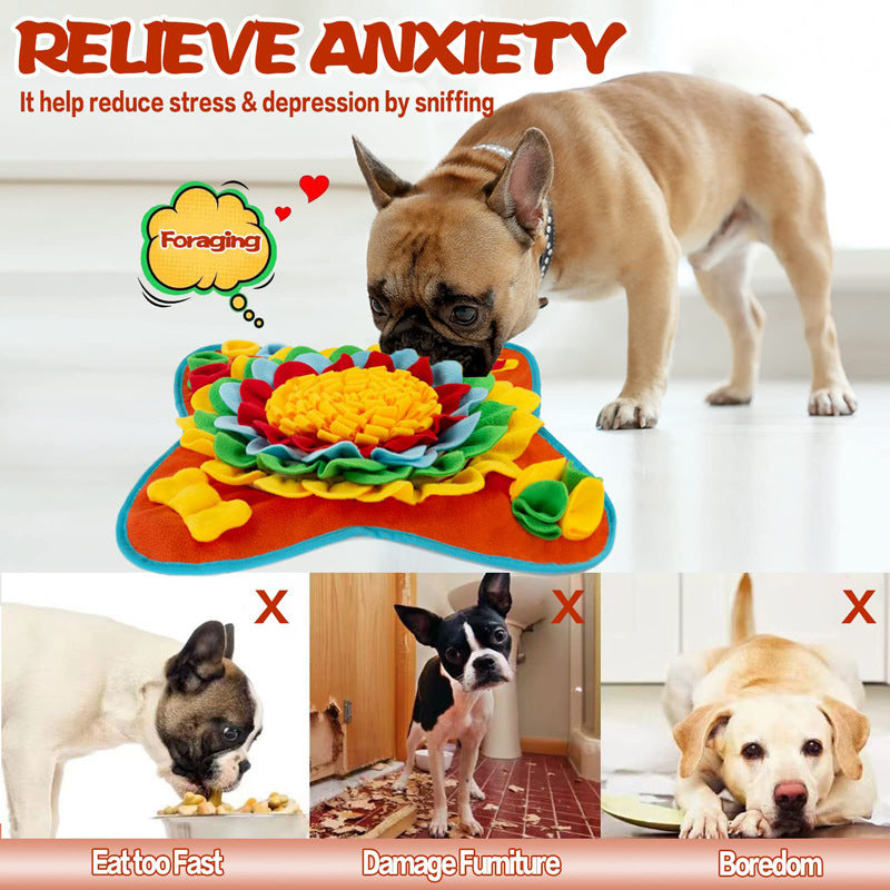 Yellow-Green 50x50CM Soft Dog Sniffing Mat with Colorful Floral & Bone - Pet Stress Relief & Slow Feeding Mat & Enrichment Blanket