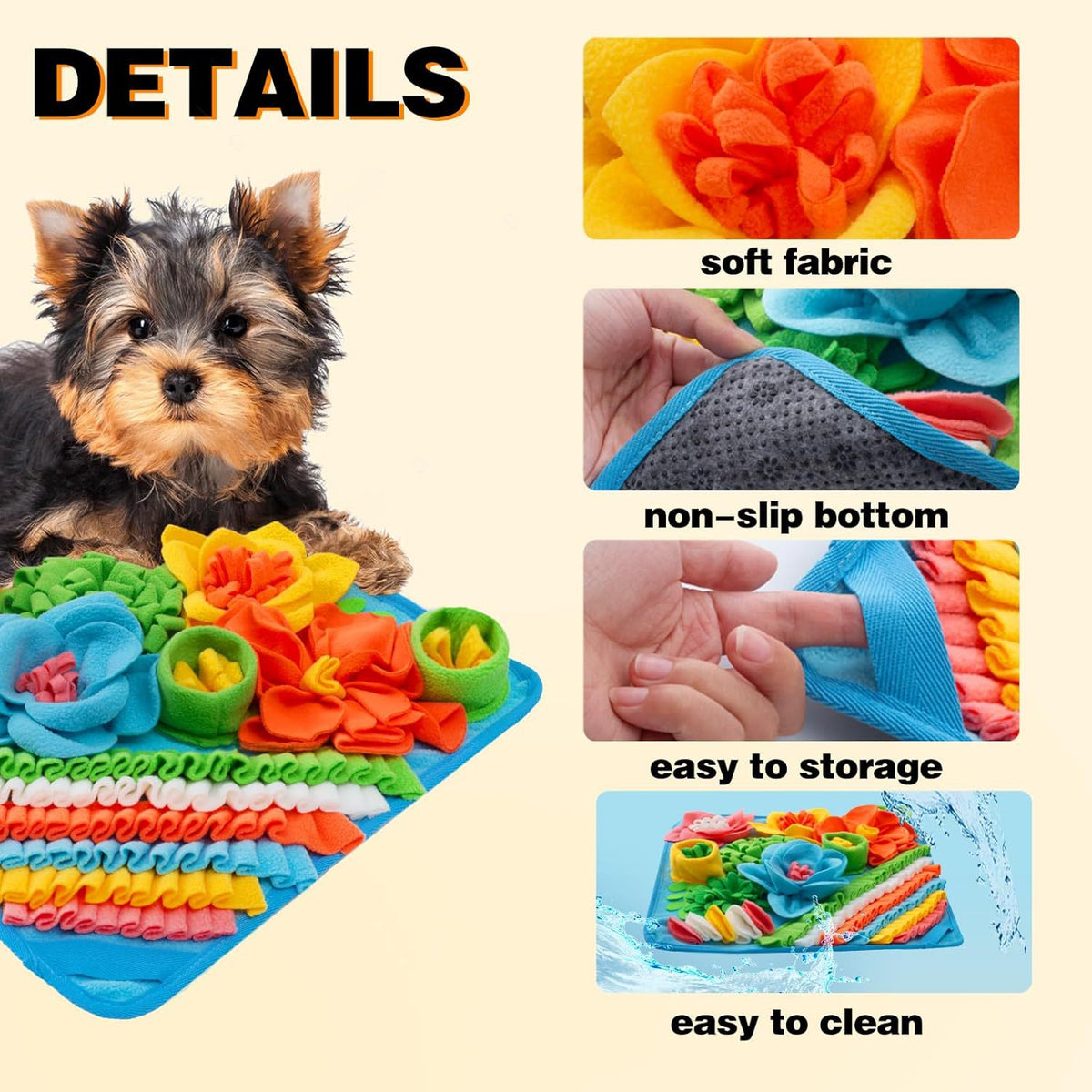 Blue 50X50CM Interactive Fleece Dog Sniffing Mat & Slow Feeder - Stress Relief IQ Training Scent Foraging Blanket for Indoor Cats and Dogs