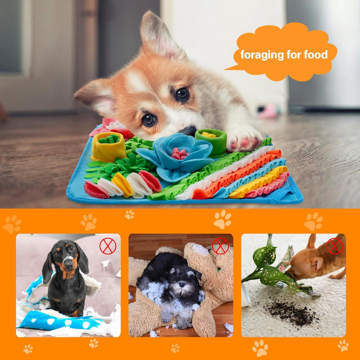 Brown 50X50CM Interactive Fleece Dog Sniffing Mat & Slow Feeder - Stress Relief IQ Training Scent Foraging Blanket for Indoor Cats and Dogs
