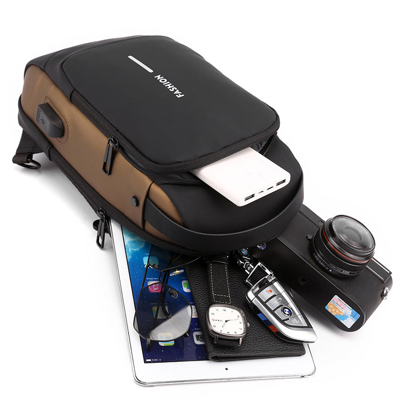 Grey Gold High Capacity Anti-Theft Tactical Chest Bag - Waterproof Leather-Film Sling with USB Charging & TSA Password Lock
