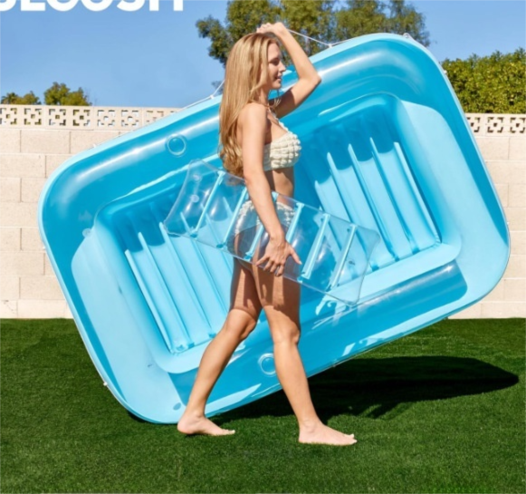 180x118CM Blue Transparent Inflatable Suntan Tub & Floating Pool Lounger with Dual Integrated Cup Holders and Pillow - Portable Sunbathing Pool for Lawn & Water