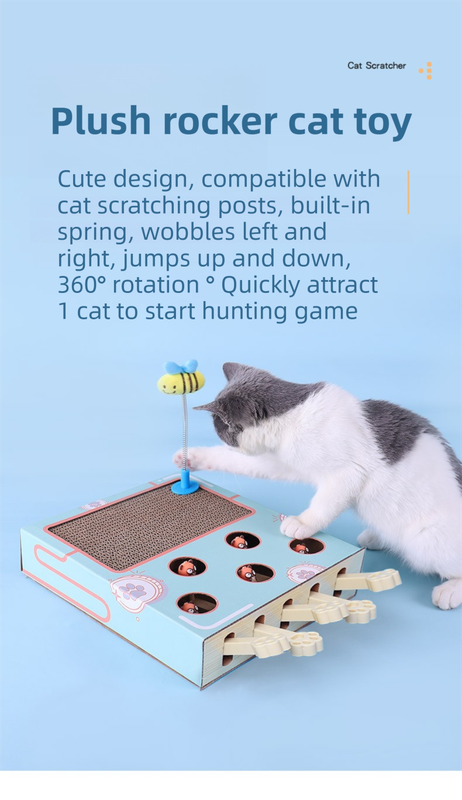 Whack-A-Mole Cat Toy (Figurine Mole & 5 Hole) - Interactive Puzzle Box