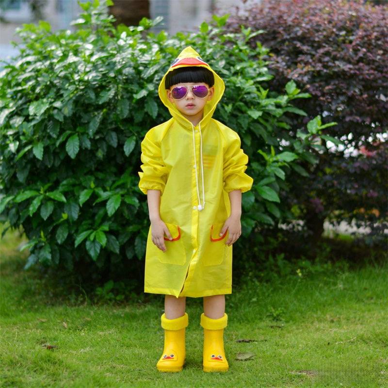 Kids Cartoon Rain Gear Set - Eco-Friendly Odorless Yellow Duck Raincoat & Matching 14cm Duck Rain Boots with Detachable Warm Cotton Liner