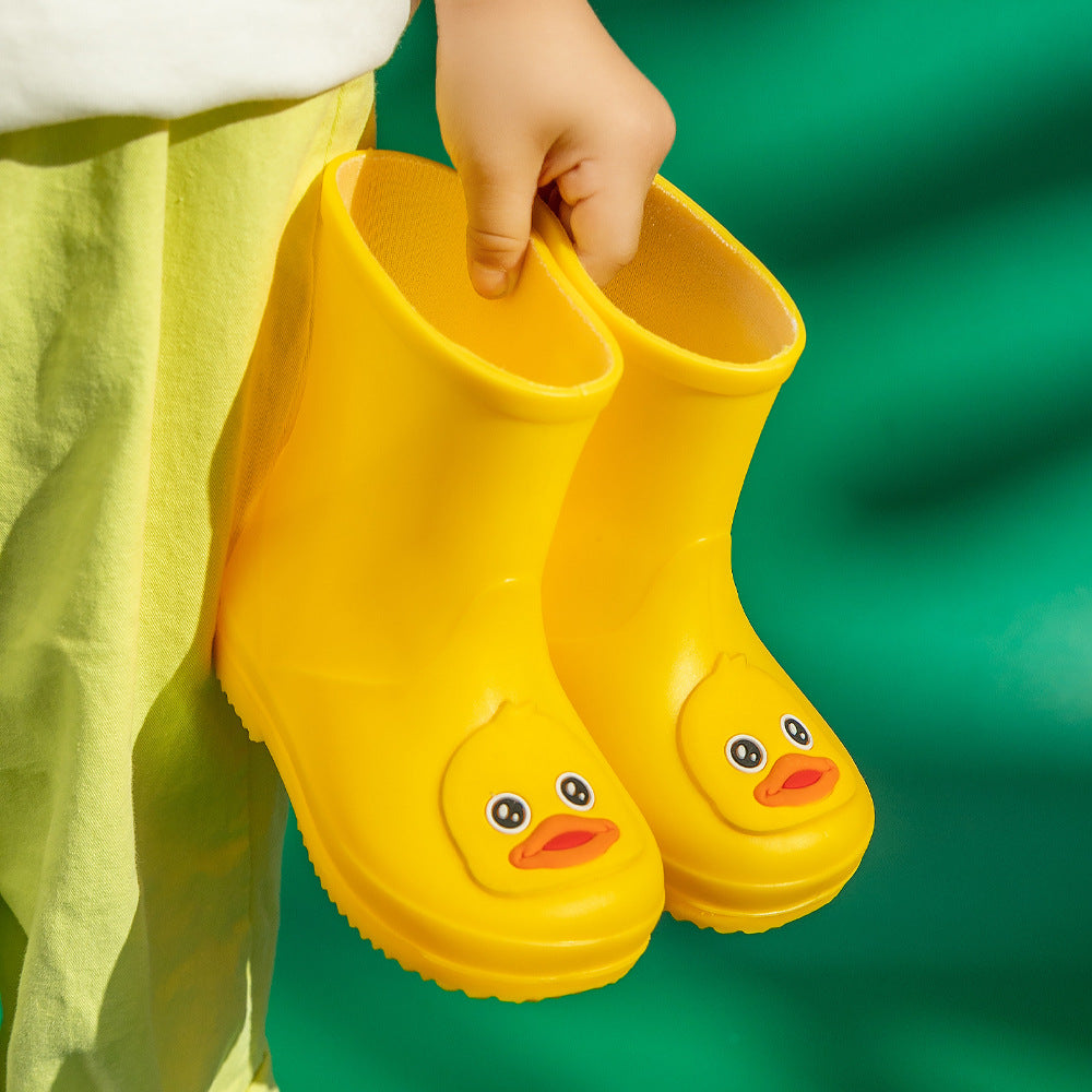 Cute Yellow Duck Kids Rain Boots with Removable Warm Cotton Liner - Waterproof Anti-Slip Toddler Wellies for Foot Length 13CM