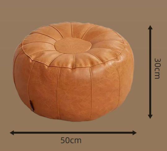 Brown Faux Leather Pumpkin Pouf Cover - DIY Unfilled Round Ottoman for Clothes Storage and Footrest - 50x30cm Versatile Home Decor