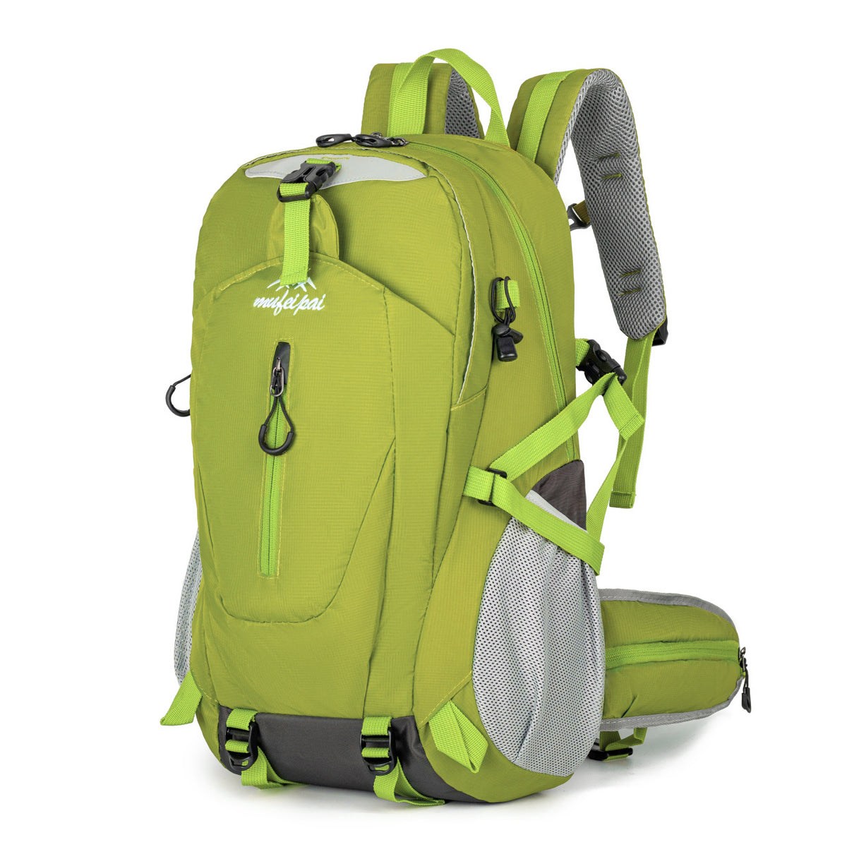 Green Professional Large Capacity Hiking Backpack - Waterproof Lightweight Outdoor Trekking Rucksack with Hydration Port and Emergency Safety Whistle