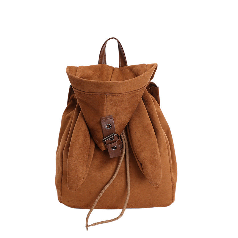 Brown Adorable Rabbit Ear Backpack - Kawaii Hooded Plush Rucksack for Girls, Cute Student Travel Daypack and School Bag Gift
