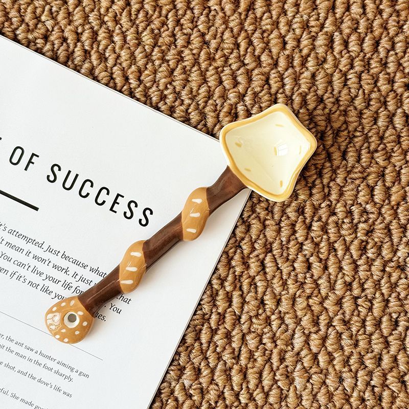 Toast Scoop Creative Hand-Painted Ceramic Spoon - Cute Cartoon Bakery Series Long Handle Soup Spoon - High-Quality Underglaze Tableware for Desserts and Coffee