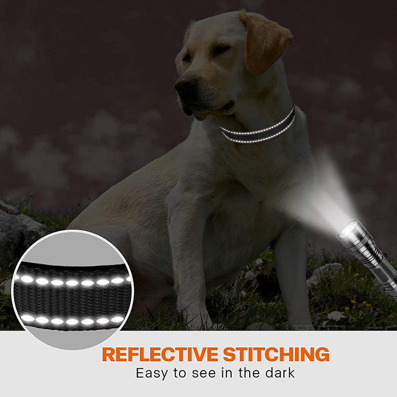Blue 5pcs Tactical Reflective Dog Collar with Quick-Release Safety Lock | Neoprene Padded Nylon | GPS Tracker Pouch Compatible