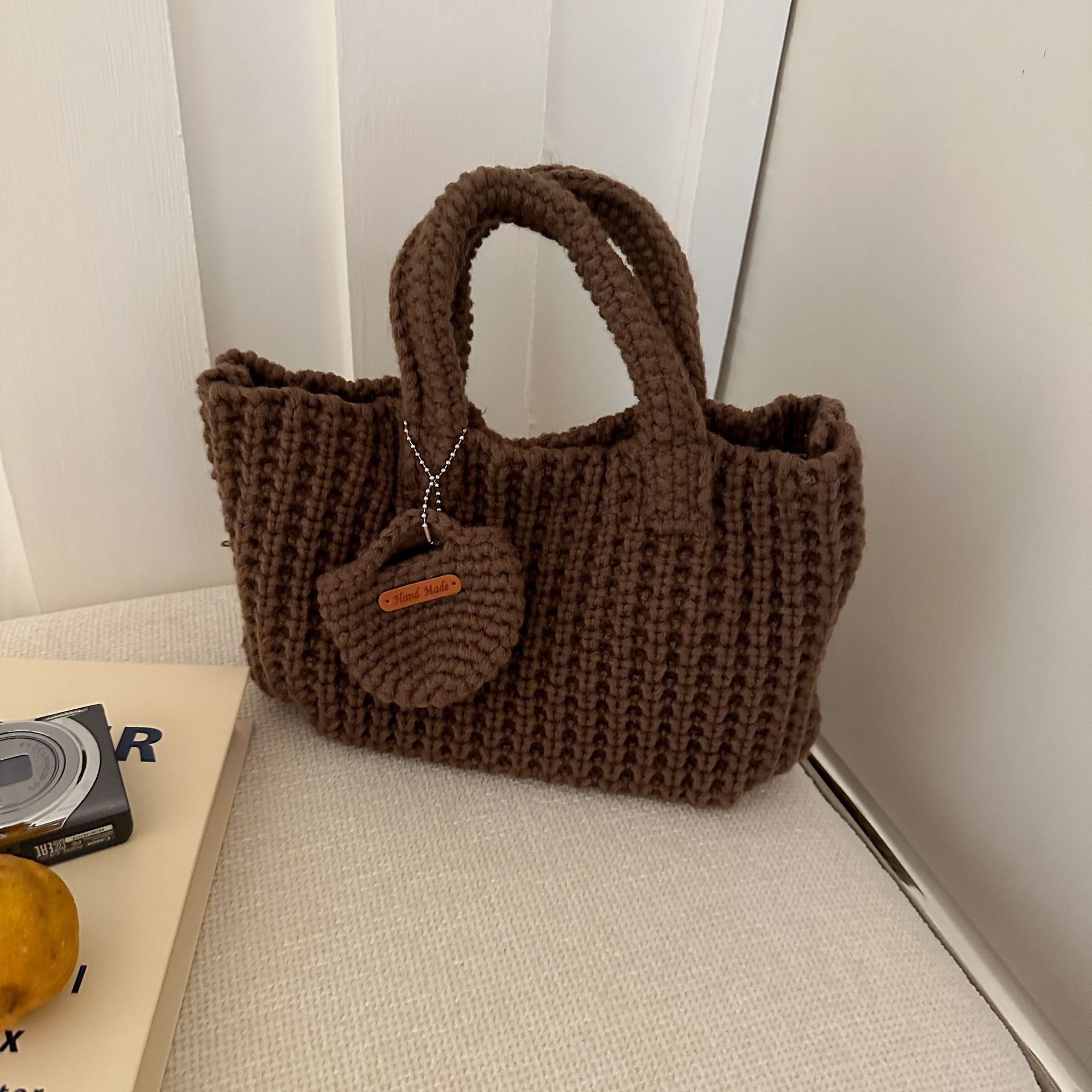 Brown Handcrafted Crochet Tote Bag – Vintage-Style Woven Cotton-Yarn Look Bag