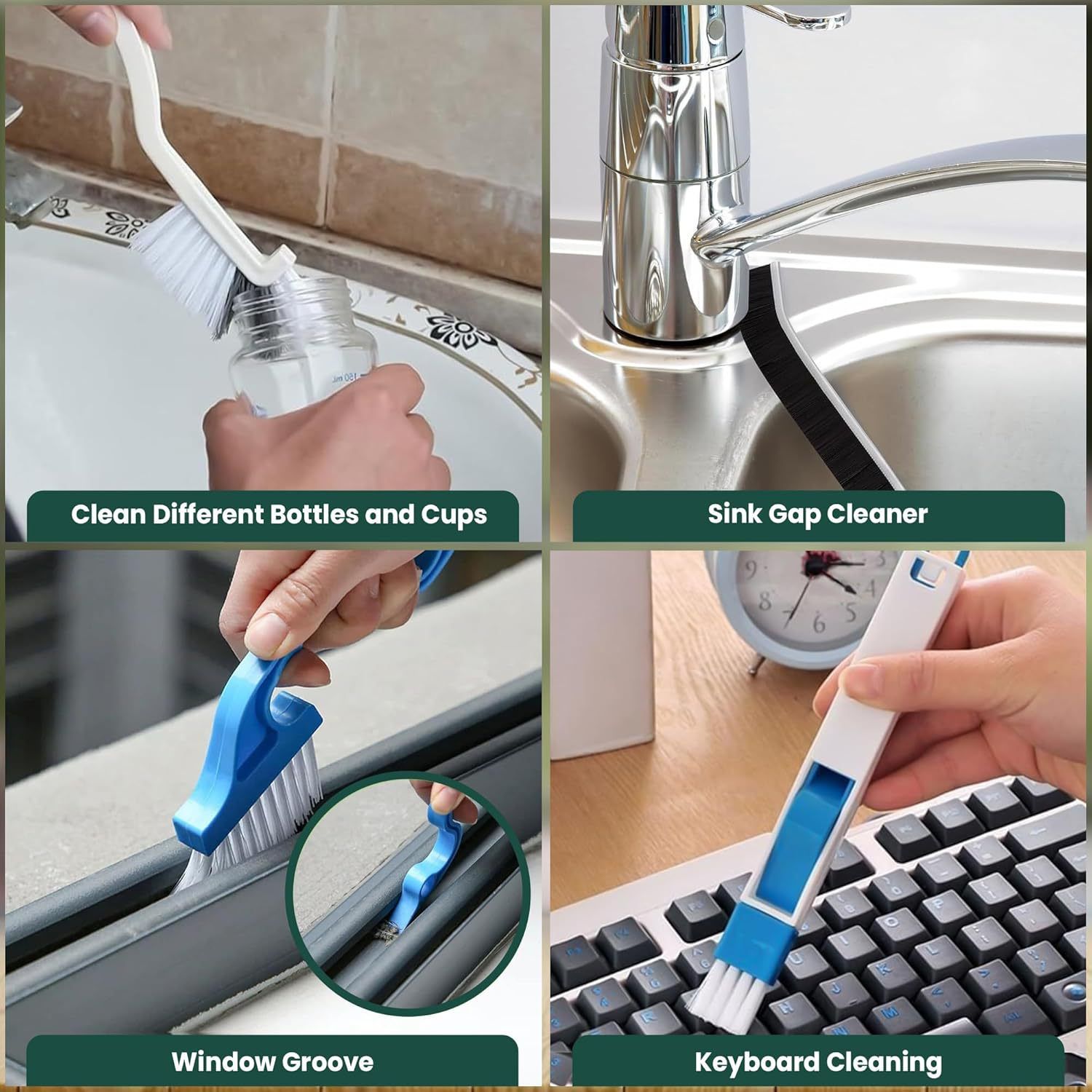 Set A Multi-Use Heavy-Duty Cleaning Brush Set – 14-Piece Hard Bristle Tool Kit for Kitchen, Bathroom & Tight Spaces