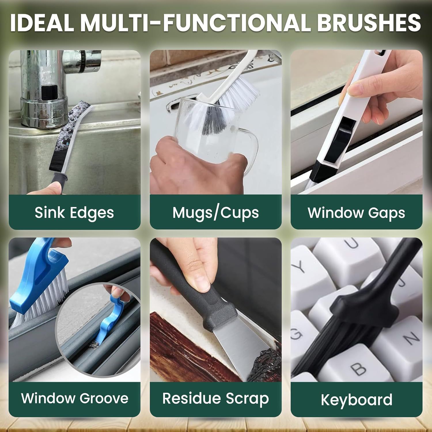 Set A Multi-Use Heavy-Duty Cleaning Brush Set – 14-Piece Hard Bristle Tool Kit for Kitchen, Bathroom & Tight Spaces
