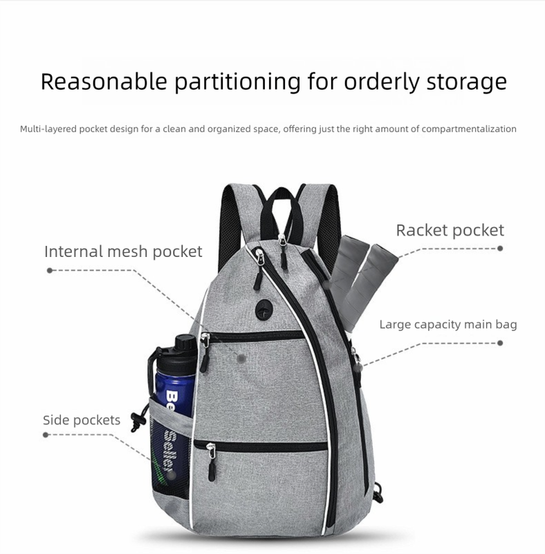 Grey Pickleball Multi-Sport Backpack – Oxford Fabric, Dual-Carry, Smart-Organized