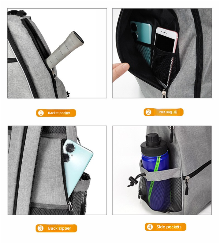 Grey Pickleball Multi-Sport Backpack – Oxford Fabric, Dual-Carry, Smart-Organized