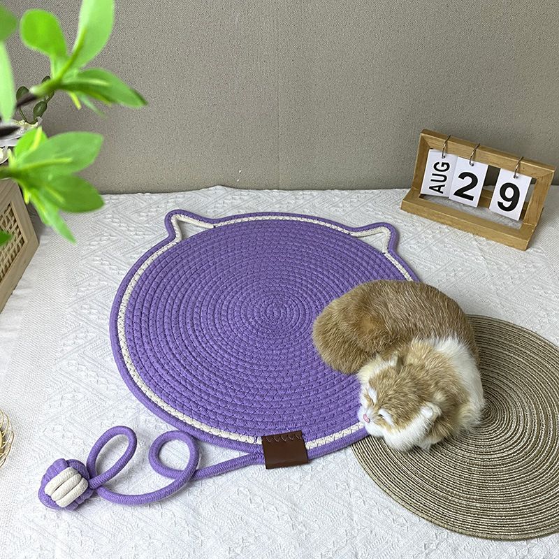 Brown Durable Cat Scratching Mat with Attached Toy Ball - Washable and Multi-Functional, Ideal for Cats' Scratching and Sleeping - 50cm Diameter