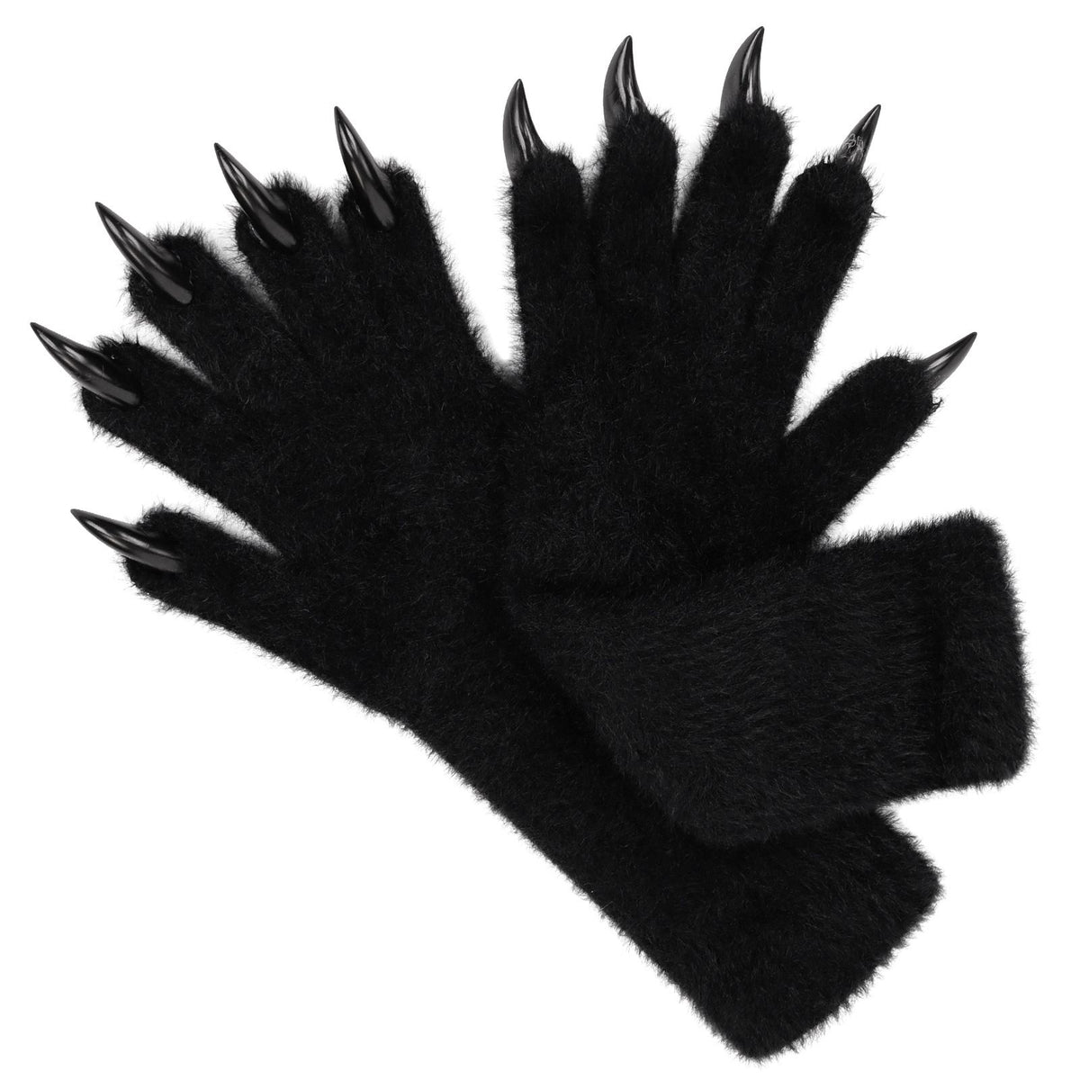 1 Pair Black Realistic Long Claw Gloves – Halloween Costume Beast Paw Prop with Resin Nails